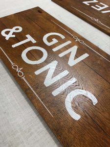 gin and tonic wooden sign