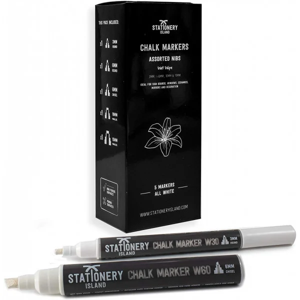 white chalk pens various nibs pack of 5