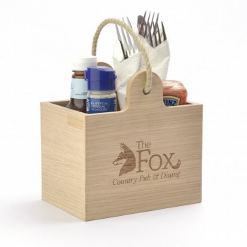 wooden condiment holder for sauces and cutlery